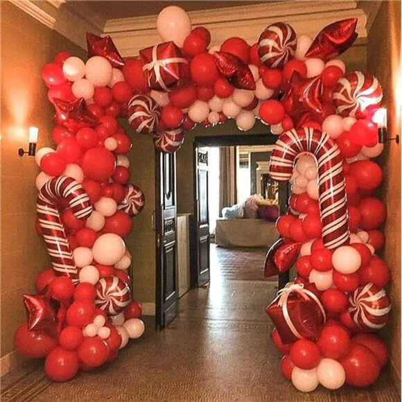 Christmas Balloon Arch Kit - Red White Balloons, Candy Balloons, Red Star Foil - Picture 1 of 7